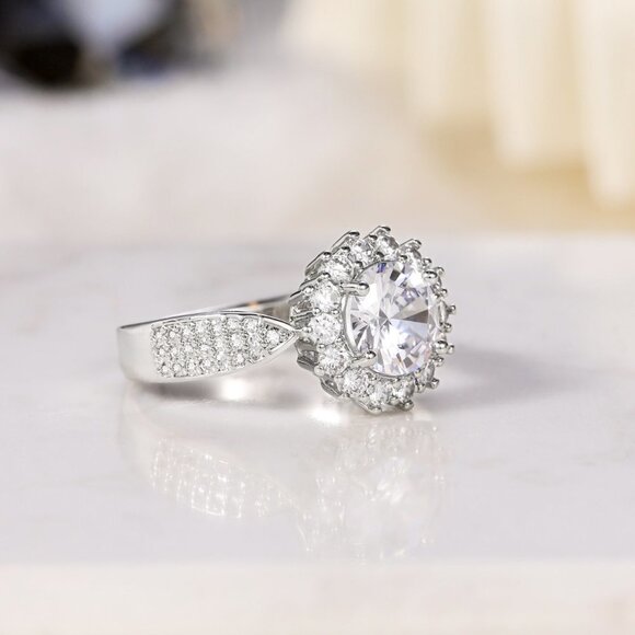 🔥925 SILVER MOISSANITE SUN FLOWER WEDDING/ENGAGEMENT RING WOMEN, K754 - Picture 7 of 8